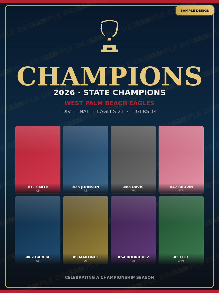 Senior Night package sample design — bundle preview with banner, poster, and social graphics