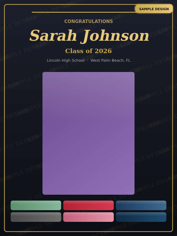 Sarah Johnson graduation poster sample design — portrait layout with 